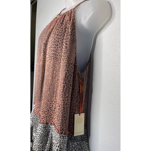 Ramy Brook Leomi Silk SZ L Animal Print Tiered Ruffle Lined Sleeveless Dress NEW - Picture 4 of 16